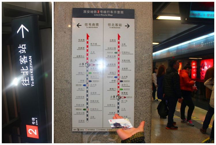 西安地铁2号线,前往 钟楼 方向,那时候累的也是非常啦,灰溜溜的回酒店