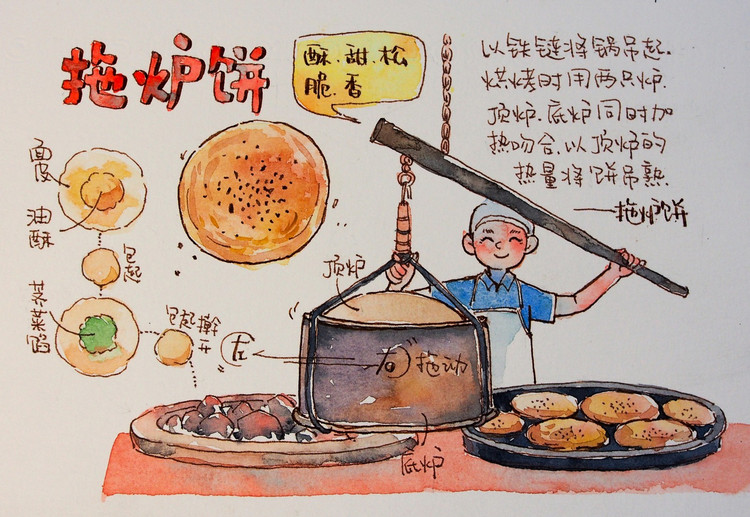 状元拖炉饼,猪油馥郁,醇厚的香气,包裹着荠菜的清香,在空气中蔓延开来