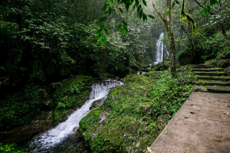 感受仙境一样的世界遗产在去梵净山缆车上行站的途中,有一湾瀑布叫